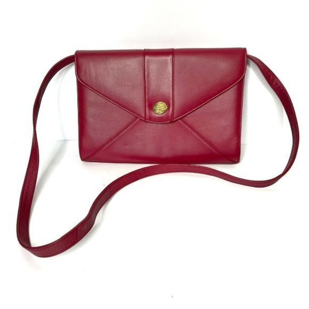 Bechamel Genuine Leather red clutch crossbody bag purse gold hardware